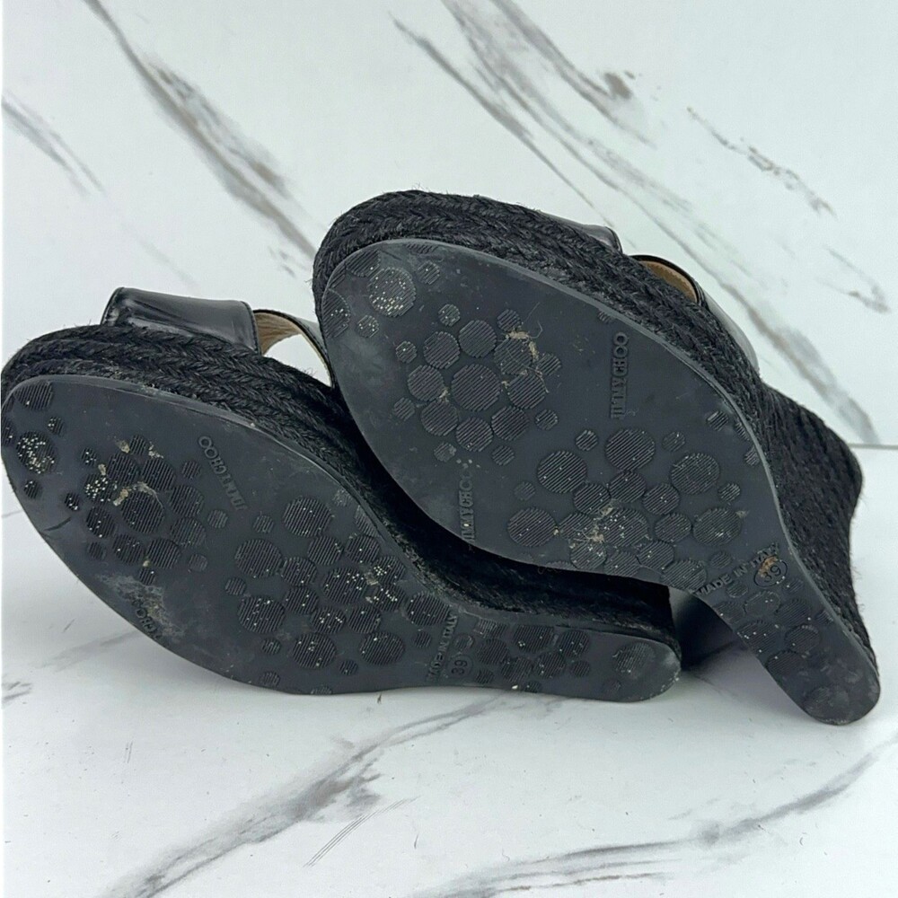 Jimmy Choo Phyllis Patent Black Espadrilles Wedge Sandals London Size EU 39 US 9 - Picture 8 of 8